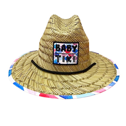 Baby Tiki Mermaid Vibes Toddler Girls Straw Hat with Drawstring, One Size - Baby Tiki