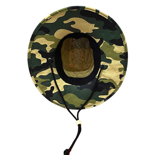 Baby Tiki's Cool Camo Straw Hat with Drawstring. Available in Baby/Toddler and Child sizes.
