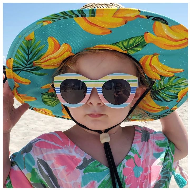 Baby Tiki's Banana Craze Straw Hat with Drawstring. Available in  Baby/Toddler and Child sizes.